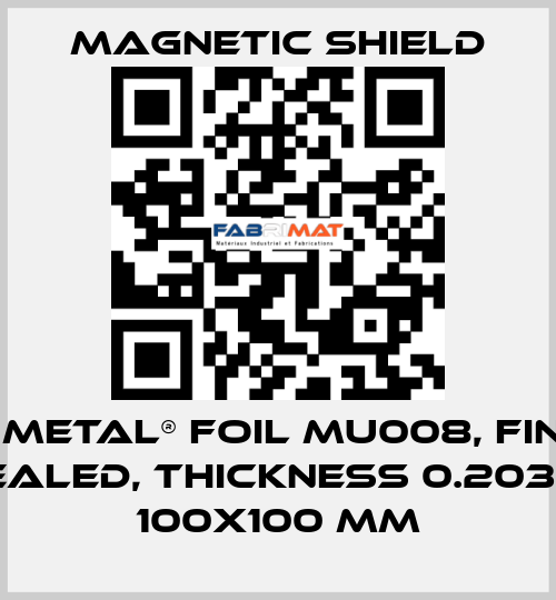 MuMETAL® foil MU008, final annealed, thickness 0.203 mm,  100x100 mm Magnetic Shield