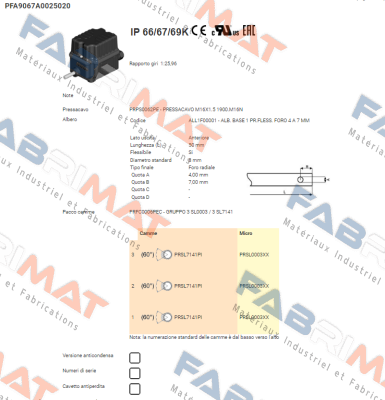 PFA9067A0025020 Ter Tecno Elettrica Ravasi