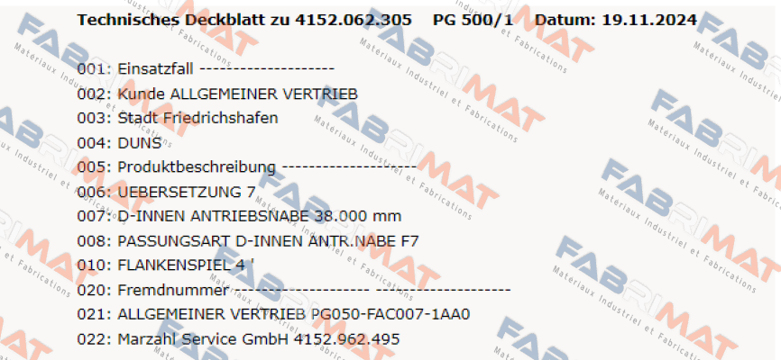 4152.062.305:000 / PG 500/1 ZF Friedrichshafen