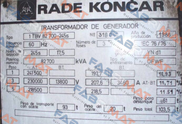 1 TBV 82 700-245s  RADE KONCAR