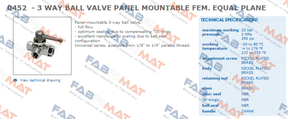 Handle for 0452 06 13  - 3 WAY BALL VALVE  Legris (Parker)