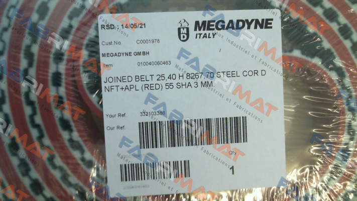 25,40 H 8267,70 STEEL CORD NFT+APL (RED) 55 SHA 3 MM Megadyne